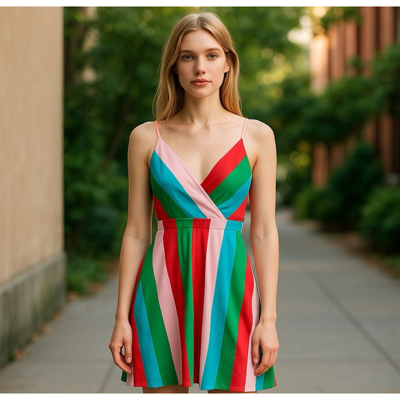 NEW Lulus Vivacious Veronica Green Multi-Striped Midi Dress Sleeveless Small - Picture 3 of 16